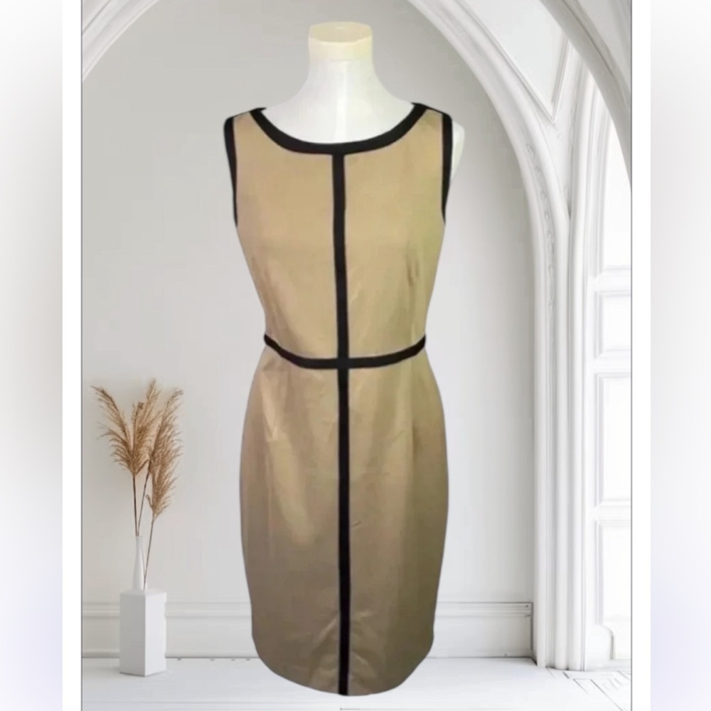 CALVIN KLEIN EUC WOMENS DRESS TAN BLACK FALL WINTER DRESSES CASUAL HOLIDAY SZ 8